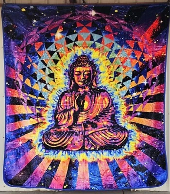 КОСМИЧЕСКИЙ БУДДА ЗВЕЗДЫ КОСМОС ЦВЕТНОЙ ПСИХОДЕЛИЧЕСКИЙ КОРОЛЕВА РАЗМЕР ПОКРЫВАЛО - Изображение 1 из 2