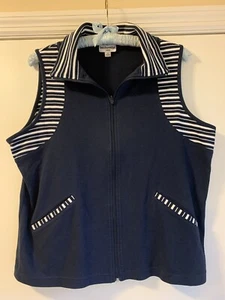 Breckenridge VEST Size 1X Navy Blue White Stripe Trim Zip Cotton Blend Pockets - Picture 1 of 13