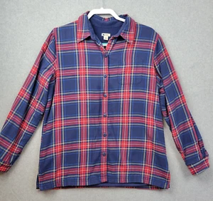 LL Bean Shacket Womens Medium Blue Plaid Flannel Shirt Fleece Lined Cabin Chore - Picture 1 of 12