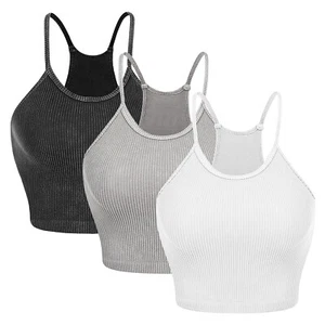 New 3 Pack Women's Basic Ribbed Crop Tank Tops, Sleeveless, Round Neck - Picture 1 of 11