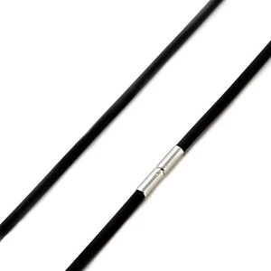Mens/Ladies 3mm Rubber Necklace – Sterling Silver Push & Twist Clasp - Picture 1 of 7