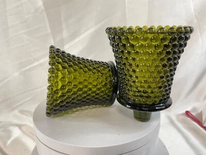 Pair Vtg Homeco Avo Green 4" Hobnail Votive Peg Candle Holder For Stick Sconce - Picture 1 of 5