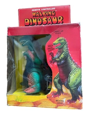 7” BATTERY REMOTE CONTROLLED VINTAGE Walking Dinosaur 1987 New Old Stock - Image 1 of 4