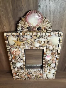 Seashell Tile Mirror Handmade Signed JUDY 2014 Nautical Beach Mermaid - Picture 1 of 20