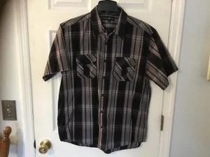 Beverly Hills Polo Club Men's XL Black/Gray Plaid Short Sleeve Button Up - Picture 1 of 2