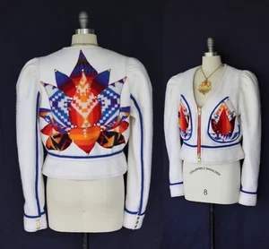Hand Made Pendleton LOTUS flower applique wool blanket jacket Aztec embroidered - Picture 1 of 10