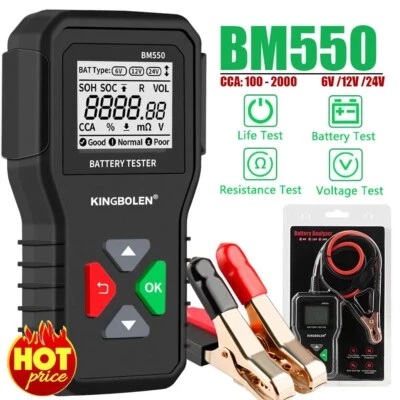 Car Battery Tester 12v 24v Truck Battery Test Charging Cranking Analyzer 2000CCA - Image 1 of 4
