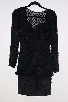 Vintage 80s Vicky Tiel Couture Long Sleeve Black Cocktail Mini Dress Fitted - XS - Image 1 of 4