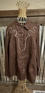 Roper Damen 2x Western Hemd mit Knöpfen braun Perlen Druckknopf Cowgirl Baumwolle Rockabilly - Bild 1 von 15
