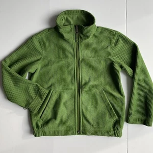 LL Bean Jacket Size 6 Waffle Full Zip Green Pockets Sweatshirt Lining Coat - Picture 1 of 9