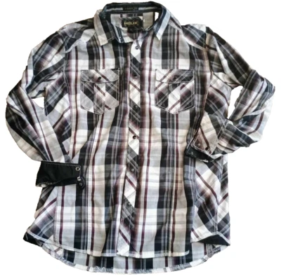 Helix Western Shirt Mens Large Slim Black  Plaid Long Sleeve Pearl Snap Flip Cuf - Image 1 of 4