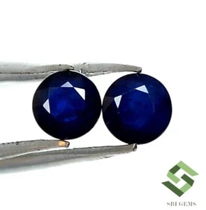 Par de piedras preciosas sueltas facetadas de 1,04 CTS de zafiro azul natural de 5 mm - Imagen 1 de 7