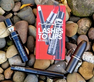 MAC Lashes To Lips Kit Red Lipstick Prep & Prime Black Stack Mascara - Picture 1 of 6