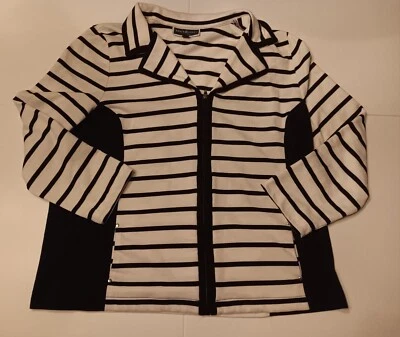 Karen Scott sport black & white striped full zip Size XXL long sleeve jacket. - Image 1 of 4