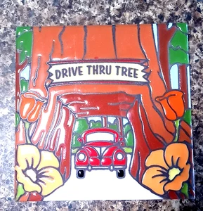 Remache de azulejos de cerámica Masterworks California Redwoods DRIVE THRU TREE hecho a mano - Imagen 1 de 3
