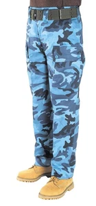 Mens Kids Boys Cargo Army Combat Work Pants Blue Sky Urban Camo HeavyDuty Cotton - Picture 1 of 6