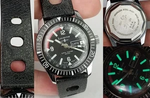 Vintage Taucheruhr Herren Lucerne 5ATM Glow Black Datum Tachymeter VIDEO FUNKTIONIERT! - Bild 1 von 14