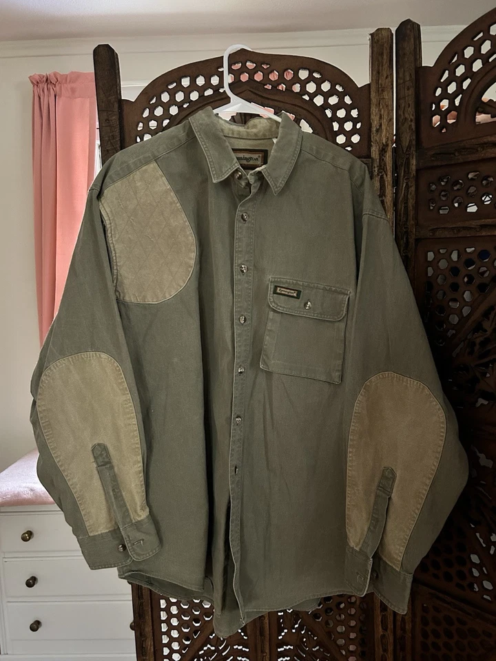 Camisa vintage Remington bronceada para hombre talla 2XL hecha en EE. UU. manga larga abotonada Foto 1 de 4