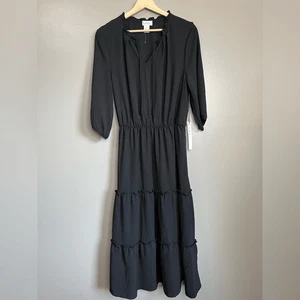 Nicole Miller New York black tiered midi dress large ethereal feminine - Picture 1 of 7