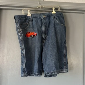 Pantalones cortos de mezclilla de carpintero Wrangler para hombre talla 40 con parche rojo vintage para coche - Imagen 1 de 7