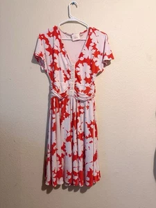 Maeve by Anthropologie Floral Ruched Midi Dress – Orange White Print – Size M - Picture 1 of 3
