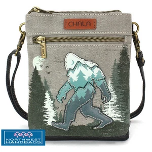 BIG FOOT SASQUATCH DOUBLE POCKET CROSSBODY RFID GRAY CHALA - Picture 1 of 6