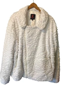 Adrienne Landau Faux Fur White Jacket Coat Zipper Pockets Moto Short 2X - Picture 1 of 9