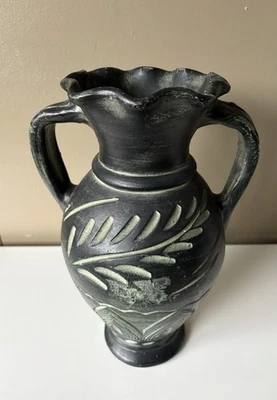 Vintage Figueras La Bisbal Spanish Pottery Vase – Black & Green, 29cm - Image 1 of 4