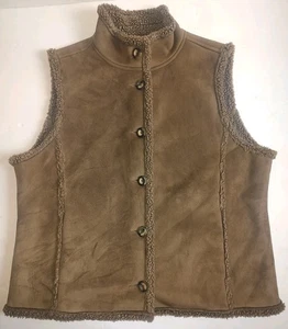 NWOT L.L. Bean Vest Women Brown Shearling Lined Suede Pockets Jacket Buttons XL - Picture 1 of 24