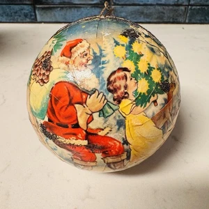 Vintage Ornament Weihnachtsmann Pappmaché bemalt Made Germany Weihnachten 3,5" befüllbar - Bild 1 von 6