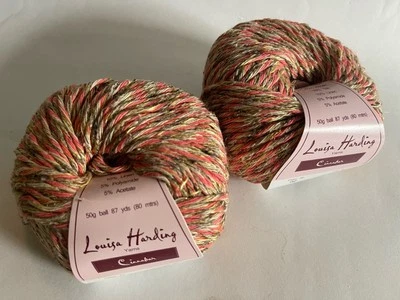 2 Balls Louisa Harding Cinnabar Yarn Very Soft Cotton Blend 02 Pink Gold Twisted - Image 1 of 3