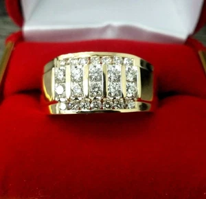 Men's 3CtRound Cut Lab Created Diamond Wedding Pinky Ring 14K Yellow Gold Plated - Picture 1 of 5