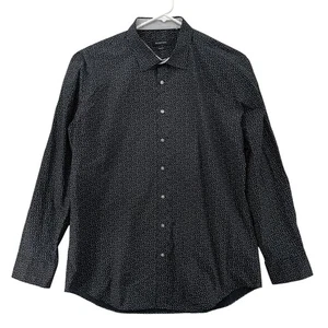 Bugatchi Uomo Shirt Mens XL Star Print Shaped Fit Button Up Dress AOP Black - Picture 1 of 7
