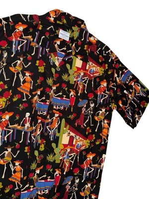 David Carey Shirt Mens 3XL Black Day Of The Dead Graphic Hawaiian Button Up - Image 1 of 4