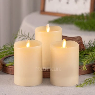 Luminara Flameless Pillar Candles with Timer Flickering Flame Battery 3pcs-4.5" - Image 1 of 4