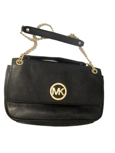 NEW AUTHENTIC MICHAEL KORS FULTON DK DUNE SMALL SHOULDER FLAP PURSE WOMENS BLACK - Picture 1 of 7