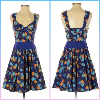 Plenty by Tracy Reese Blue Orange Floral Fit and Flare Silk Cotton Dress Size 2  - Image 1 of 4