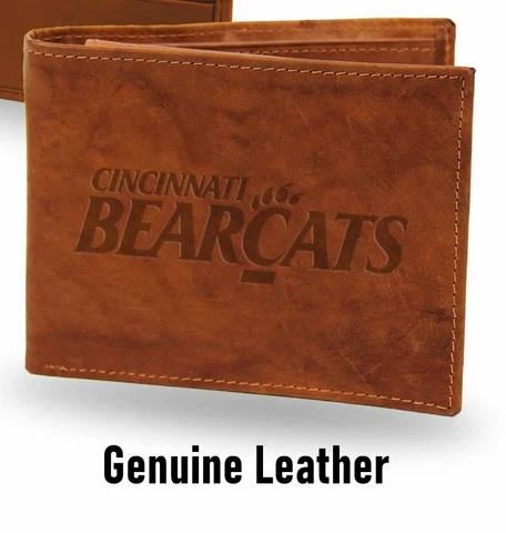 University of Cincinnati Bearcats Wallet Lic. BI-Fold Leather Billfold Brown Tan Cover