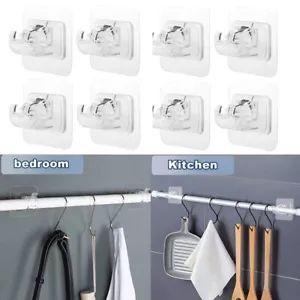 8×No Drill Self Adhesive Curtain Rod Bracket Drapery Hook Bracket Fix Rod Holder - Picture 1 of 13