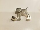 Cute As Can Be! Dog And Bowl Pure Solid .925 Sterling Silver Pin Brooch