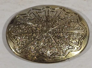 Vintage Brassplate Oval Floral Design Metal Belt Buckle Great Patina Made in USA - Picture 1 of 5