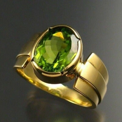 14kYellow Gold Finish 2Ct Oval Cut Lab-Created Peridot Vintage Engagement Ring - Image 1 of 3