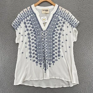 Savanna Jane Top Womens Small Lets Talk Business White Embroidered Gauzy NWT* - Picture 1 of 11