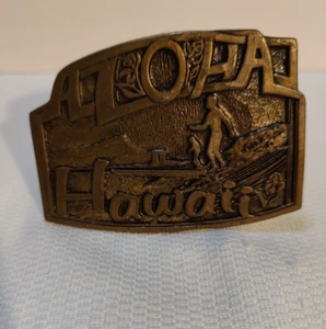 Vintage 1975 Hawaii Messing Gürtelschnalle Aloha von C.D.C. Metalworks Colorado USA - Bild 1 von 8