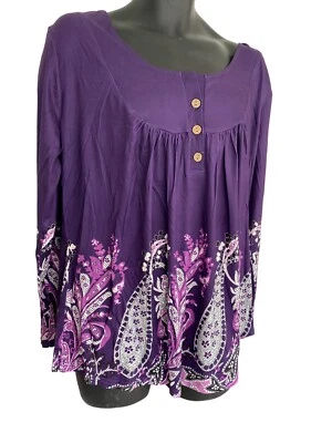Purple Paisley Long Top Tunic Plus 2XL Size UK 20-22 Casual Longer Length - Image 1 of 4