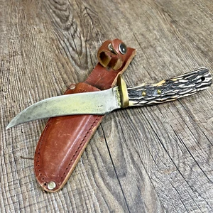 Vintage Schrade-Walden USA 172UH Hunting Knife With Stag Handle & Leather Sheath - Picture 1 of 16