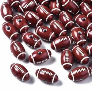 15 Rugby Ball American Football Pony Beads 18mm x 10mm Brown - Picture 1 of 4