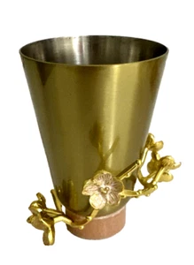Michael Aram Vase Cherry Blossom Gold Tone Stainless Rose Marble Pink Enamel New - Picture 1 of 8
