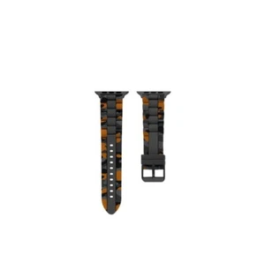 Mens Rubber Watch Strap For Apple Watch 42mm & 44mm, Grey Camo/Orange/Gunmetal - Picture 1 of 2