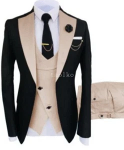 Men's One Button Wedding Party Formal Dress Tailored Suits 3PCS Coat Vest Pants - Picture 1 of 30